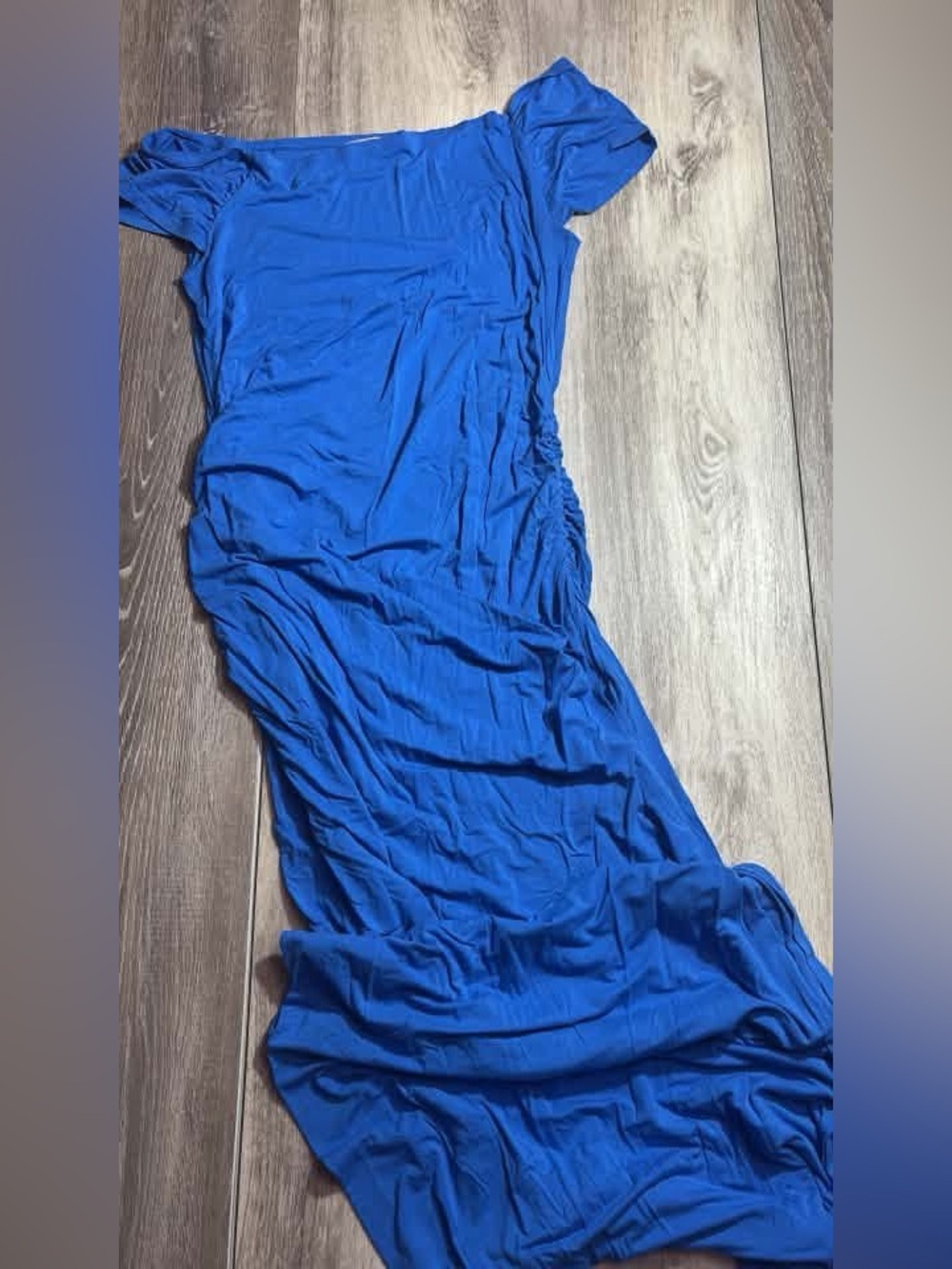 Blue Ruched Side Maternity Maxi Dress - Women
